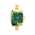 Elegante gouden vierkante kwartshorloge met groene wijzerplaat en roestvrijstalen band. - Compleet Horloge / Groen (watch073)