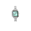 Detalle del reloj de cuarzo modular DIY con esfera verde menta y correa de metal plata - Verde menta