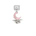 Close-up of a stainless steel modular charm link featuring a pink crescent moon and waves - Moon Over Sea (D606)