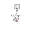 Detailed shot of a textured starfish charm with pink crystal on a stainless steel link - Starfish Gradient (D607)