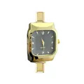 Elegant gold stainless steel square modular quartz watch with dark textured dial - Black (watch074)
