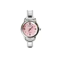 Elegant women's quartz watch featuring a pink rhinestone dial and silver metal link band - Pink Dial (watch181) / Complete Watch / Silver
