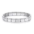 Close-up of silver stainless steel modular stretch bracelet with butterfly engraving - Butterfly Pattern / Silver
