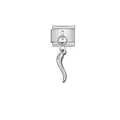 Close-up detail of a silver modular bracelet charm with a dangling Italian horn pendant - Silver Italian Horn Style (D845)