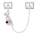 Italian modular candy charm link with dangling double chain and pink crystals inlay - Colorful Rhinestone Candy Double Chain Style (10)