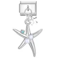 Elegant silver starfish modular bracelet charm with pearls and blue crystal detail - Pearl Starfish Blue Rhinestone Style (11)