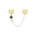 Detailed view of a gold modular bracelet link with a round green gemstone and chain. - Gold (863-5)