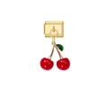 Detail close-up of a gold modular bracelet charm featuring vibrant red cherry pendant. - Gold Base Red Cherry Style (D836)