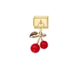 Detailed view of a gold-plated cherry charm modular link for DIY Italian charm bracelets - Gold Module Double Cherry Style (D840)