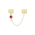 Detailed view of gold plated modular charm featuring a red zircon pendant and link chain - Gold (863-7)
