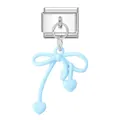 Italian modular charm link featuring a light blue bow and double heart dangle pendant - Light Blue Bowknot Heart Style (13)