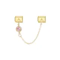 Close-up detail of a gold-plated modular charm connector featuring a pink stone pendant and chain. - Gold (863-10)