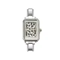 Reloj rectangular de acero plateado con esfera de moda con estampado de leopardo - Reloj Completo / Estampado de leopardo