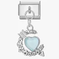 Elegant silver modular charm with light blue glitter heart and crystal arrow for DIY bracelets - Light Blue Heart Cupid Arrow Style (18)