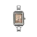 Elegante reloj de cuarzo rectangular para mujer con brazalete de eslabones de acero plateado - Reloj Completo / Rosa oro
