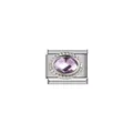 Stainless steel Italian modular bracelet charm featuring a faceted oval purple gemstone - Silver Base Dark Purple Gemstone (Twisted Edge)