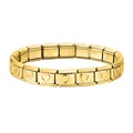 Close-up detail of the gold stainless steel Italian modular bracelet with heart charms - Single Heart Style / Gold