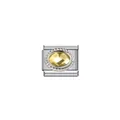 Italian modular bracelet link with yellow oval gemstone in stainless steel - Silver Base Yellow Gemstone (Twisted Edge)