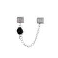 Detailansicht einer silbernen italienischen Charm-Kette mit schwarzer Rose für Armbänder - Schwarze Rose Blume (D730)