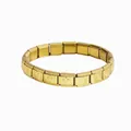 Detail view of gold stainless steel Italian charm bracelet with cross pattern. - Cross / Gold