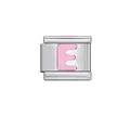 Stainless steel Italian charm link jewelry featuring a pink enamel letter E detail - Letter E