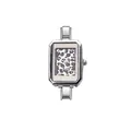 Silberner Quarzuhrkopf mit Leopardenmuster und Edelstahlanschlüssen - Komplette Uhr / Quadratischer Leopardenstil (watch307)