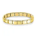 Close-up of gold stainless steel Italian charm bracelet with engraved stars - Pentagram / Gold