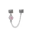 Detailansicht eines rosa Rosenanhängers an einer Silberkette für DIY-Armbänder. - 3D Rosa Rose Blume (D723)