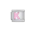 Stainless steel Italian charm link with pink enamel letter K for modular DIY bracelet - Letter K