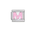 Silver stainless steel Italian charm link with pink enamel letter M for DIY jewelry - Letter M