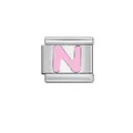 Pink enamel letter N Italian charm link made of stainless steel for DIY bracelets - Letter N