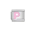 Pink letter P stainless steel Italian link charm module for modular DIY charm bracelets - Letter P