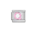 Italian modular charm link with pink letter Q for DIY stainless steel bracelets - Letter Q