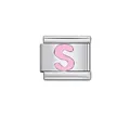 Stainless steel Italian modular charm link with pink enamel letter S for DIY bracelet - Letter S