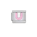 Pink enamel letter U Italian modular charm link made of durable stainless steel for DIY bracelets - Letter U