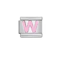 Stainless steel Italian modular charm link with pink enamel letter W for DIY bracelet - Letter W