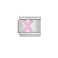 Premium pink letter X stainless steel Italian charm link for DIY modular jewelry - Letter X