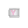 Stainless steel Italian charm link featuring a pink letter Y for DIY bracelets - Letter Y