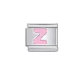 Customizable Italian charm link featuring a pink enamel letter Z in stainless steel - Letter Z