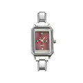 Elegante reloj pequeño rectangular de acero inoxidable con esfera roja y movimiento cuarzo - Reloj Completo / Rojo Oscuro