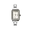 Elegante reloj de cuarzo rectangular de acero inoxidable plateado para mujer moderna - Reloj Completo / Plateado