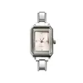 Reloj de cuarzo rectangular para mujer plateado vintage con esfera rosa y correa - Rosa