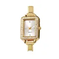 Elegant square gold-tone quartz watch with shimmering rhinestone bezel and link strap - Gold Case White Dial (watch039)