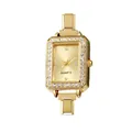 Elegant square gold-tone quartz watch with rhinestone-studded bezel and link strap - Gold Case Gold Dial (watch040)