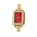 Elegant gold square quartz watch featuring a vibrant red dial and rhinestone bezel - Gold Case Red Dial (watch034)