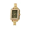 Fashionable gold square quartz watch for women with crystal bezel and green dial - Gold Case Black Dial (watch040-1)