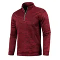 Close-up of red marl texture sweatshirt with half-zip high collar design - Burgundy