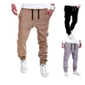 Men's casual drawstring elastic joggers in khaki, black and grey styles for men - M / Bottoms / Khaki