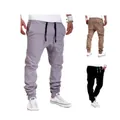 Casual men's drawstring harem joggers available in grey, khaki, and black colorways - M / Bottoms / Gray