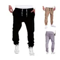 Men's casual drawstring elastic waist drop-crotch harem joggers in various colors - M / Bottoms / Black